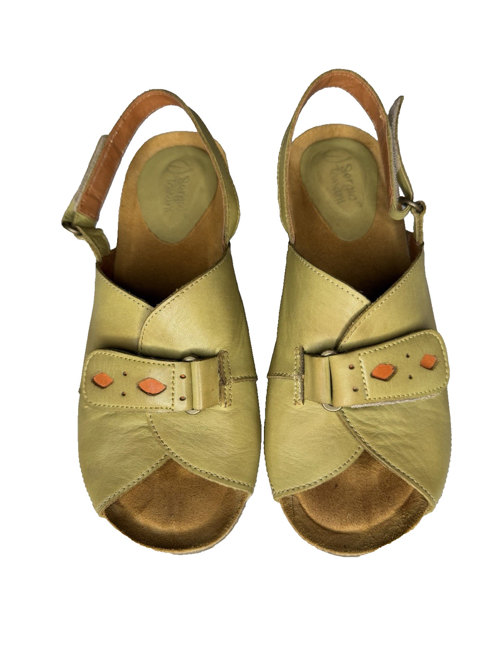 Sergio Tomani Olive Green Sling-Back Chunky Heel Sandals Size 38 (US 7.5-8)